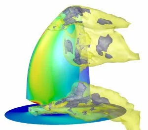 Vortici generati dalla vela e isobare (superfici a eguale pressione), sempre relative alla vela.